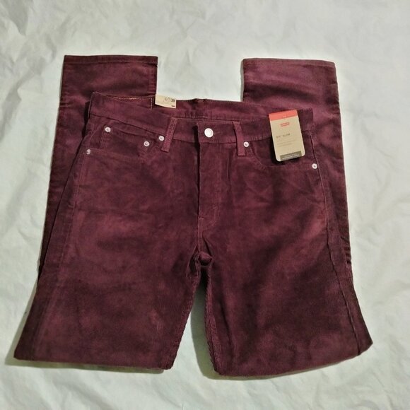 Levis 511 Slim-Fit Corduroy Pants Men's 32x32 Burgundy Maroon Red Stretch - Picture 1 of 6